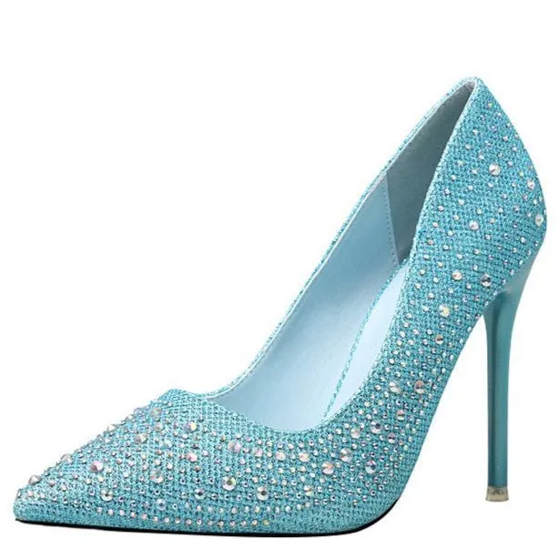 Women's rhinestone sparkly wedding shoes pointed closed toe high heels