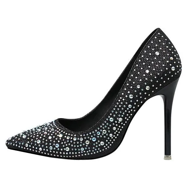 Women's rhinestone sparkly wedding shoes pointed closed toe high heels