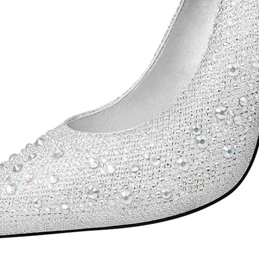 Women's rhinestone sparkly wedding shoes pointed closed toe high heels