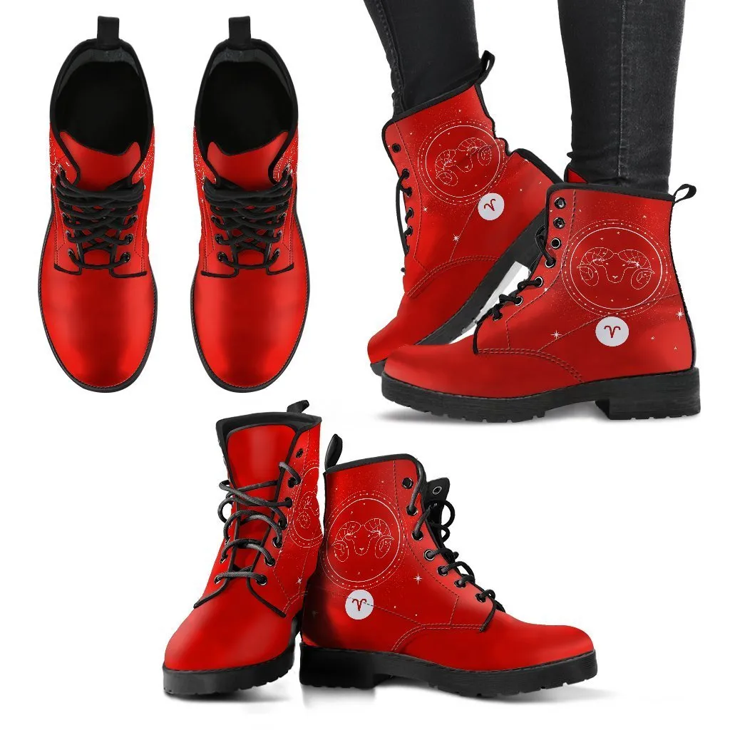 Zodiac Combat Boots - Aries #2 | Vegan Leather Lace Up Boots Women, Handmade Lace Up Boots, Women’s Boots, Custom Shoes, Aesthetic Shoes, Vegan Shoes
